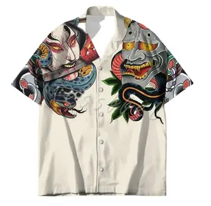 Camicia hawaiana stampata in 3D con tatuaggio in stile giapponese camicia da spiaggia moda estate Harajuku camicia oversize Casual