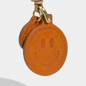 Cute Smiley Face <b>Leather</b> Car Charm Handmade Vegetable Tanned Top Layer Cowhide Bag Pendant Genuine <b>Leather</b> <b>Keychain</b> - Product Image 2