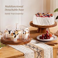 Support à gâteau en bois d'acacia avec couvercle en acrylique, ensemble de présentation de table à dessert rond multifonctionnel pour fête, non toxique, pour aliments et en-cas