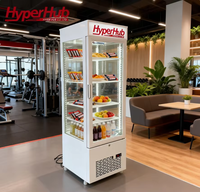 Réfrigérateur autoportant à porte vitrée trempée à 360 degrés, prix direct usine, pour buffet, présentation de snacks et gâteaux, avec éclairage LED