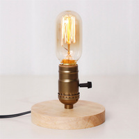 Lampe de table vintage LED en bois E26/E27 avec support de lampe en aluminium et interrupteur rotatif avec câble