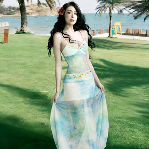 Falda Maxi Larga Estilo Vacaciones en la Playa para Mujer, Informal, Natural, Suave, de Verano, a Bajo Precio, Linda y Chic, con Estampado Floral, Corte en A - Product Image 2