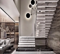 Escalier flottant en marbre de luxe CBMmart, escalier en cantilever avec garde-corps en verre conforme aux normes SGCC/AS NZS2208 pour villa