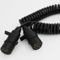 Câble d'alimentation rétractable noir HJYAJZT à 7 broches, câble spiralé pour camion et remorque, câble en spirale à 7 voies
