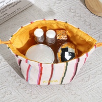 Sac de rangement cosmétique de luxe en coton à rayures avec fond carré et doublure en velours, imprimé avec logo personnalisé, pour bougies, maquillage et protection contre la poussière