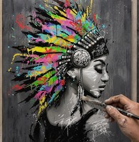 Tableau d'art africain contemporain en acrylique, décorations murales sur toile, œuvres d'art abstraites, femme indienne, art mural moderne, peintures à l'huile