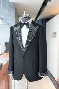 <span class=keywords><strong>Abiti</strong></span> di Lusso Ricamati con Paillettes in Jacquard Vestibilità Aderente da <span class=keywords><strong>Uomo</strong></span> per Matrimonio 2 Pezzi Giacca e Blazer - Product Image 6