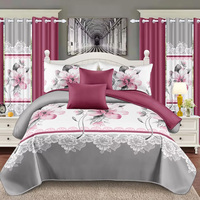 Ensemble de literie personnalisé de 24 pièces pour la maison et l'hôtel, housse de couette bon marché, taie d'oreiller, taies d'oreiller, salle de bain, 6 ensembles de couvre-lit avec rideaux