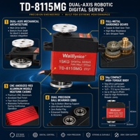 Waillynice TD-8120MG TD-8115MG 20KG 15KG Servomoteur numérique à double arbre avec engrenages métalliques 180 270 pour bras robotique manipulateur
