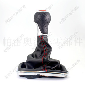 Pomo de Palanca de Cambios de Cuero para Audi A4 B6 y Volkswagen Golf4, 5 Velocidades, Ergonómico, con Costuras Rojas, Pieza de Repuesto para Automóvil - Product Image 4
