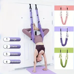 Sabuk perenggang kaki tali Yoga Logo kustom untuk peningkatan fleksibilitas, pita peregangan tempat tidur gantung ayunan