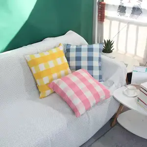 Wholesale Fashion Home Decor 100% Cotton Boho Knitted Throw Pillow Cover Grid Decorative Plaid Cushion Case