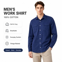 Chemise Utilitaire Homme Bleu Marine Unie en Pur Coton, Vêtement de Travail à Double Poche, Manches Longues, Poignets Boutonnés, Style Décontracté, Commande en Gros