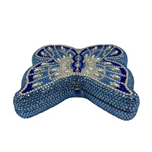 Bolso de mano con diamantes de imitación y mariposas para mujer, bolso de noche con cadena y cuentas de cristal, bolso de fiesta de cóctel azul claro brillante - Product Image 6