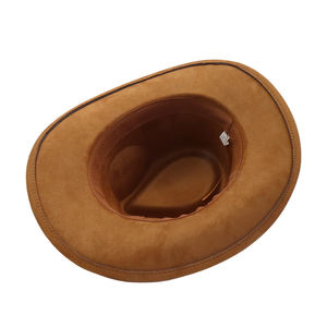 OEM all'ingrosso a tesa larga da donna Unisex in finta lana poliestere <span class=keywords><strong>Ha</strong></span> camoscio cow boy occidentale cappelli Fedora con catena a fiocco - Product Image 5