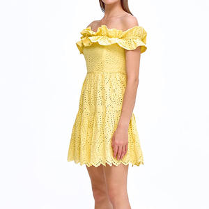 Vestido mini sin tirantes de encaje bordado con diseño de fábrica, vestido bordado de algodón orgánico personalizado - Product Image 3