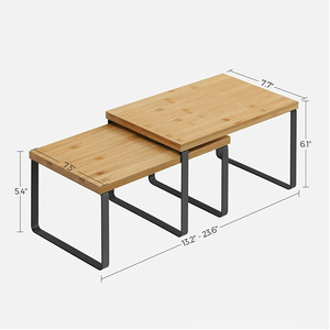 <b>Kitchen</b> Storage <b>Rack</b> 2 Tier Bamboo Wood With Metal Frame For Pantry Counter Organization - Product Image 2