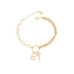 S00158568 Xuping Jewelry Exquisite Elegant Heart Chain Lock Key Pendant 14k Gold Plated Women's Bracelet