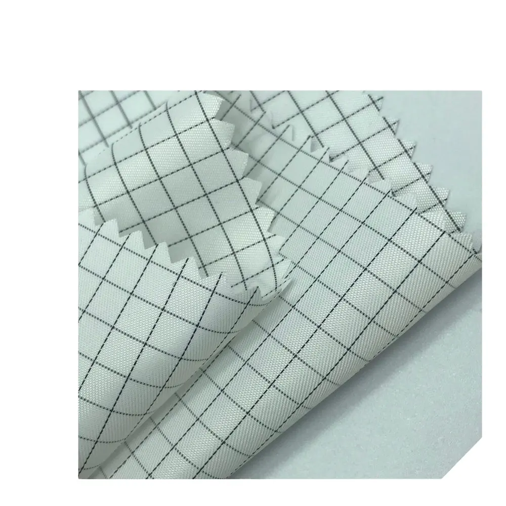 ग्रिड esd कपड़े पॉलिएस्टर निविड़ अंधकार चिकित्सा कारखाने के लिए antistatic 5mm ripstop धारी कपड़ा