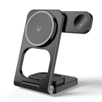 Support de charge sans fil magnétique ultra-plat 3-en-1 pliable à charge rapide avec port Type-C QC3.0/PD2.0 certifié CE RoHS pour appareils intelligents