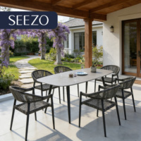 Ensemble de table à manger en osier d'extérieur moderne et léger avec cadre en alliage d'aluminium, 6/8 places, ensemble de table et de chaises pour villa et patio