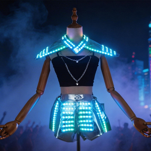 Traje LED Luminoso para Mujer, Chal y Pantalones Cortos, Atuendo de DJ para <span class=keywords><strong>Discoteca</strong></span>, Ropa de Baile Gogo para Actuaciones en Escenario, Vestuario Rave para Festivales de Música - Product Image 2