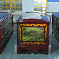 Suministros Mortuorios de Estilo Americano Premium con Sistema de Refrigeración por Aire, Ataúd Refrigerado de Madera Maciza Tallado a Mano Tradicional, Cobre