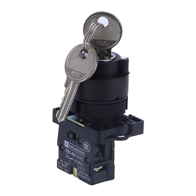 Heavy Duty 10A 250V Key Switch ON-OFF Single Throw 1NO1NC Latching Type Key Rotary Switch for Industry