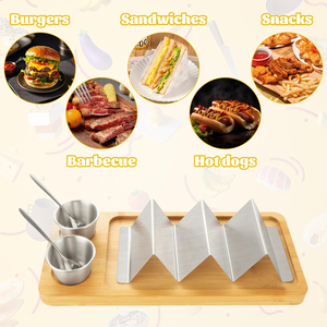 ที่วางทาโก้ไม้ไผ่ 3 ช่อง สำหรับใส่เปลือกทาโก้แบบแข็งและแบบนิ่ม สำหรับใส่ทาโก้ นาโช่ สำหรับงานปาร์ตี้ ใช้ในครัว - Product Image 4
