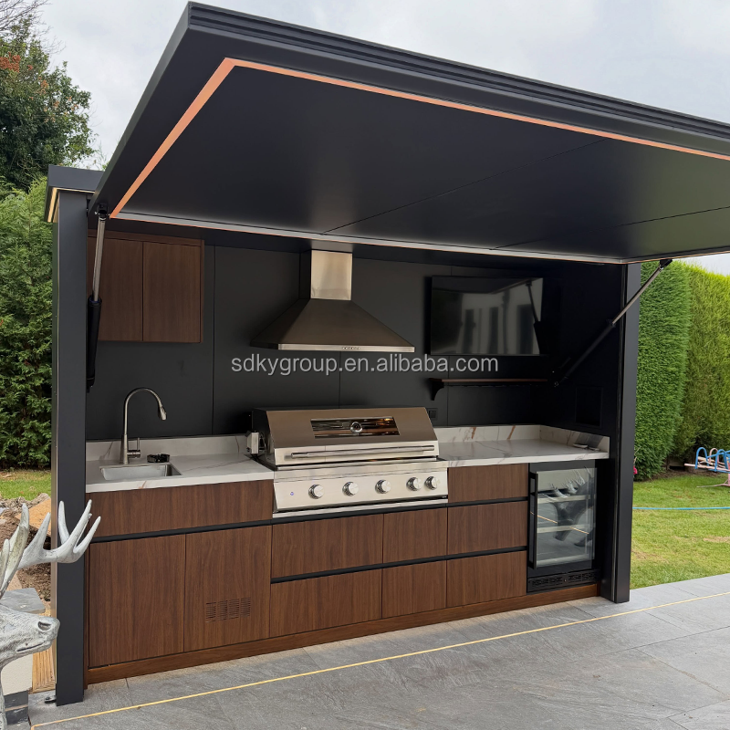Modular Kitchen Rates Prefab Weatherproof Patio Gazebo Station with Hydraulic Flip Roof Gas ...