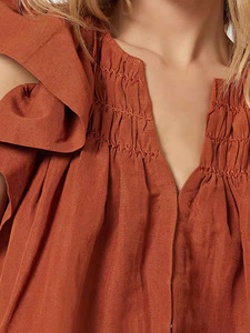 Conjunto de Blusa y Shorts Casuales para Mujer, Estilo Francés, Nuevo, Vintage, Transpirable, Verano, Encaje Fruncido, Cuello en V, Elegante, Manga Volante - Product Image 3