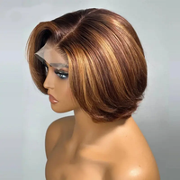 Perruque Courte en Dentelle Complète 13x4 pour Femmes, 100% Cheveux Humains Vierges Alignés, Sans Colle, Pré-Pluckée pour Femmes Noires