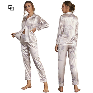 Luxury <strong>Ladies</strong> <strong>Silk</strong> Satin <strong>Pyjamas</strong> Customized Long Sleeve Luxury Floral Satin PJ Sets for Women - Product Image 5