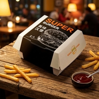 Boîte à hamburger auto-élevante biodégradable et écologique en papier kraft anti-graisse, matériaux recyclés, impression quadricolore pour la restauration rapide