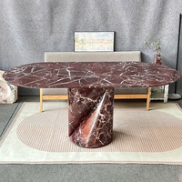 Table de salle à manger ovale de luxe en marbre rouge Levanto, marbre moderne de bonne qualité pour table de salle à manger de base, designs pour salle à manger