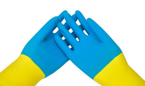 Guante industrial de goma de látex de alta resistencia, resistente al agua, guantes de trabajo de jardín, azul, amarillo, bloque de dos colores, 80g, <span class=keywords><strong>100g</strong></span> - Product Image 5