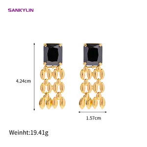 SANKYLIN Zircon Jewelry Fashion Antique Earrings Light Luxury French Stud S925 Silver Needle Gold Long Chain Earrings Wholesale