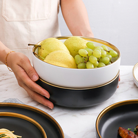 Service de vaisselle en céramique à motif marbré blanc et noir avec bord doré, assiettes et bols en porcelaine pour la maison