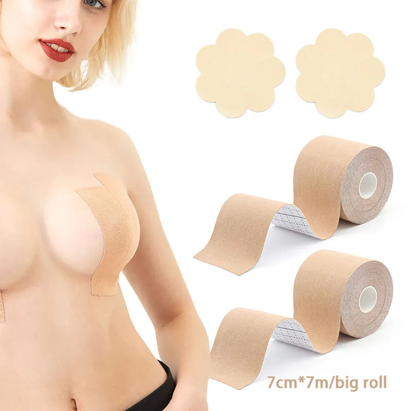 Extra-Wide Boobytape Breast Lift Tape Athletic Adhesive Bra Push up 3 inches Boob Tape with 2 Pcs Nipple Cover