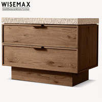 WISEMAX FURNITURE Table de chevet moderne et luxueuse à 2 tiroirs en travertin Table de chevet en bois de chêne massif pour hôtel et appartement