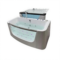 Baignoire autoportante moderne en acrylique blanc avec hydromassage, robinet et drain pour une personne