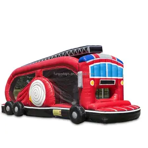 Firefighter Theme Bounce House Obstacle Course Car Fire Truck Inflatable Obstacle Course Challenge For Sale