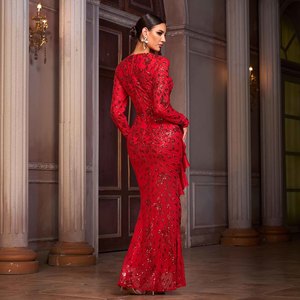 Luxury Long Sleeve <strong>Sequin</strong> Maxi Dress Elegant Bodycon Formal Party Wear <strong>Red</strong> Evening <strong>Gown</strong> Women's Fashion Banquet Dinner Dresses - Product Image 3