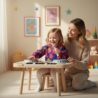 Table de mixage DJ et piano interactifs en bois avec support pour enfants, effets lumineux LED colorés, double platine, bureau d'activités Montessori