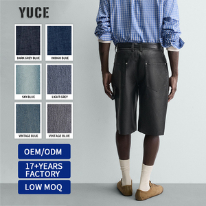 YUCE Jorts da Uomo Personalizzati in Pelle PU Nera, Stile Streetwear, Vestibilità Rilassata, <span class=keywords><strong>Pantaloncini</strong></span> Corti a Vita Media in <span class=keywords><strong>Ecopelle</strong></span> Vegana - Product Image 3