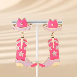 Модные Современные эмалированные Серьги Y2K для девушек, ковбойские ботинки с розовым сердцем, висячие серьги-подвески в ковбойском стиле
