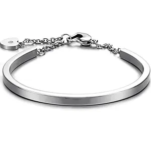 Pulseira de prata pingente de coração, pulseira em branco simples ajustável de aço inoxidável