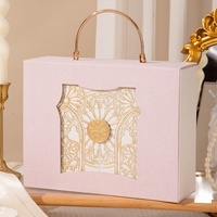 Coffret cadeau carré Shaher en velours avec poignée dorée, design baroque, rouge, rose, blanc, doublure en carton de luxe, vente en gros