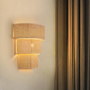 Rattan Wall Lamp E27 <b>Led</b> <b>Light</b> Source For Bedroom Living <b>Room</b> Japanese Style Decor - Product Image 3