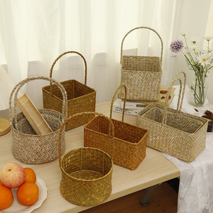 Nordic Style Seaweed Woven Clothing Organizer <b>Basket</b>-Wedding Candy Shop Souvenir Hand-Held Storage Flower <b>Display</b> Large Capacity - Product Image 1